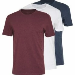 Pier One Hombre 3 PACK - Camiseta Básica - Mottled Bordeaux/white/blue