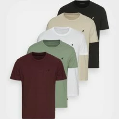 Pier One Hombre WITH BIRD STRAIGHT 5 PACK - Camiseta Básica - White/green/bordeaux/black/beige -Ofertas Pier One Tienda 388df4ed46f64c049d4079afe6c50dc9