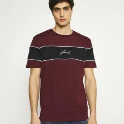 Pier One Hombre Camiseta Estampada - Bordeaux/black/white