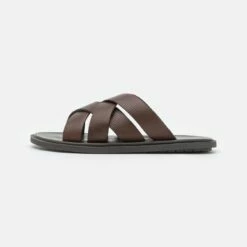 Pier One Hombre LEATHER - Sandalias Planas - Brown