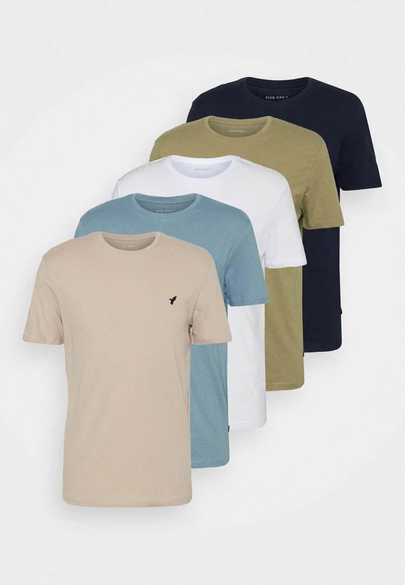 Pier One Hombre WITH BIRD STRAIGHT 5 PACK - Camiseta Básica - Beige/white/light Blue 10 Pier One Hombre WITH BIRD STRAIGHT 5 PACK - Camiseta Básica - Beige/white/light Blue - Imagen 8