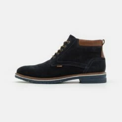 Pier One Hombre LEATHER - Botines Con Cordones - Dark Blue