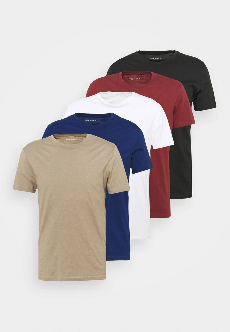 Pier One Hombre 5 PACK - Camiseta Básica - White/black/bordeaux 11 Pier One Hombre 5 PACK - Camiseta Básica - White/black/bordeaux - Imagen 9