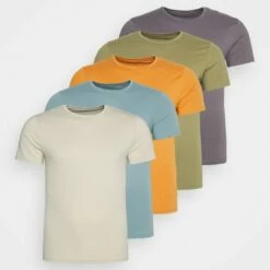 Pier One 5 PACK - Camiseta Básica - Orange/dark Blue/green, Hombre