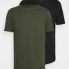 Pier One Hombre 2 PACK - Camiseta Básica - Black/khaki