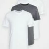 Pier One 3 PACK - Camiseta Básica - White/dark Grey, Hombre