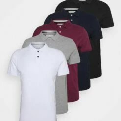 Pier One Hombre 5 PACK - Polo - Black/white/bordeaux/navy/gray Marl