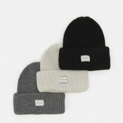 Pier One Unisexo 3 PACK UNISEX - Gorro - Black/dark Grey/off-white